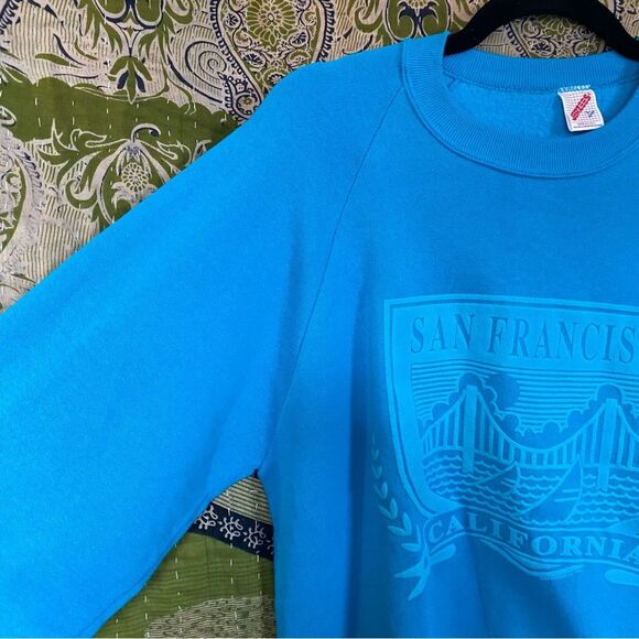 Vintage 90's Jerzees Blue San Fransisco Crewneck Sweatshirt Size Large - Picture 3 of 13